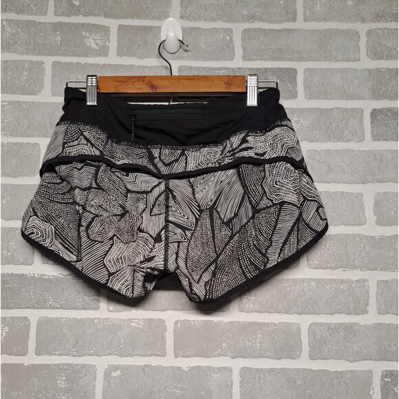 Lululemon Speed Shorts Patterned Floral Black Athletic Running Shorts Women's 4 - Picture 2 of 12